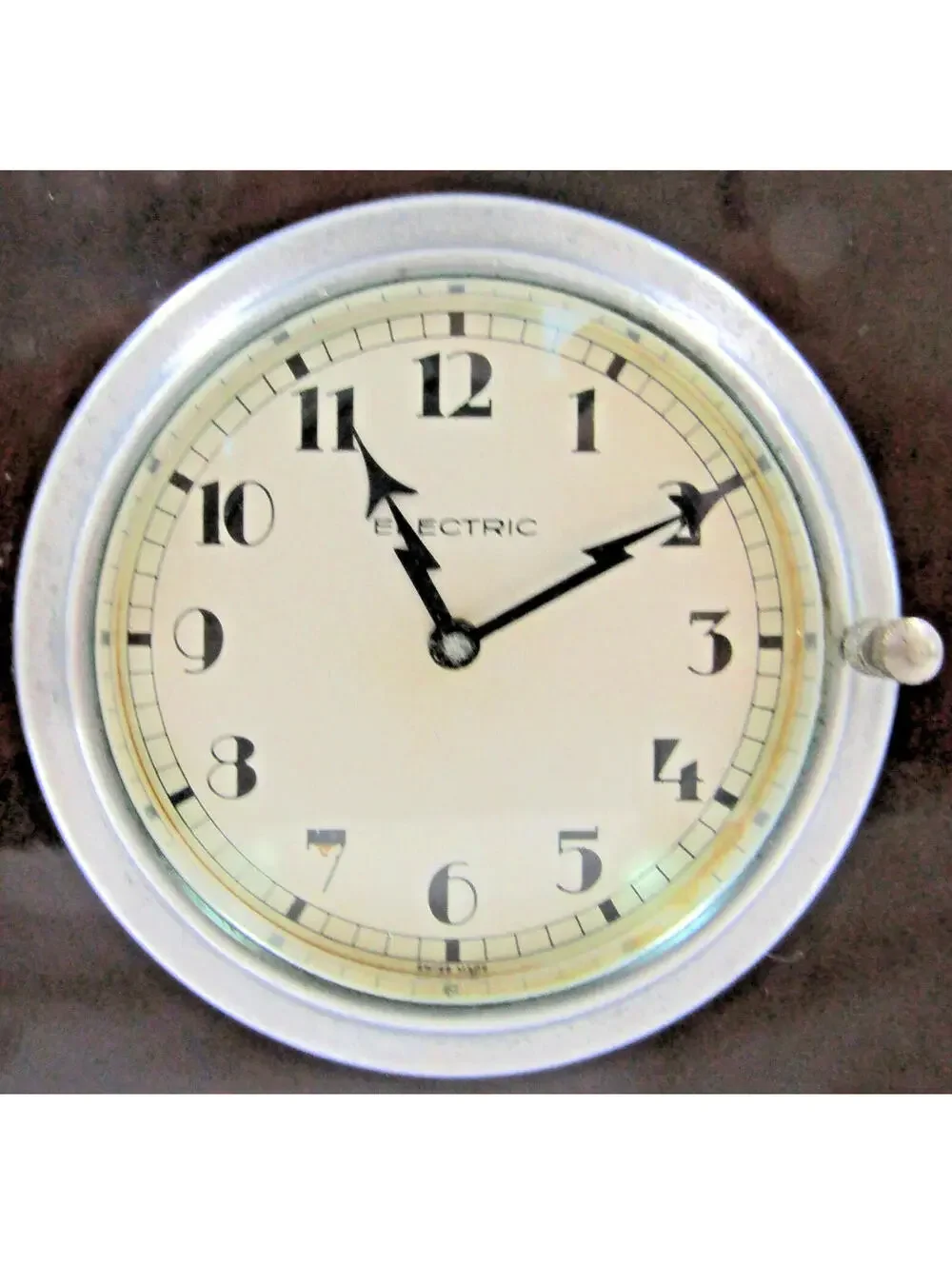 1930s Art Deco Swiss Made Brown Bakelite Desk Clock Golden Arrow Radio Products